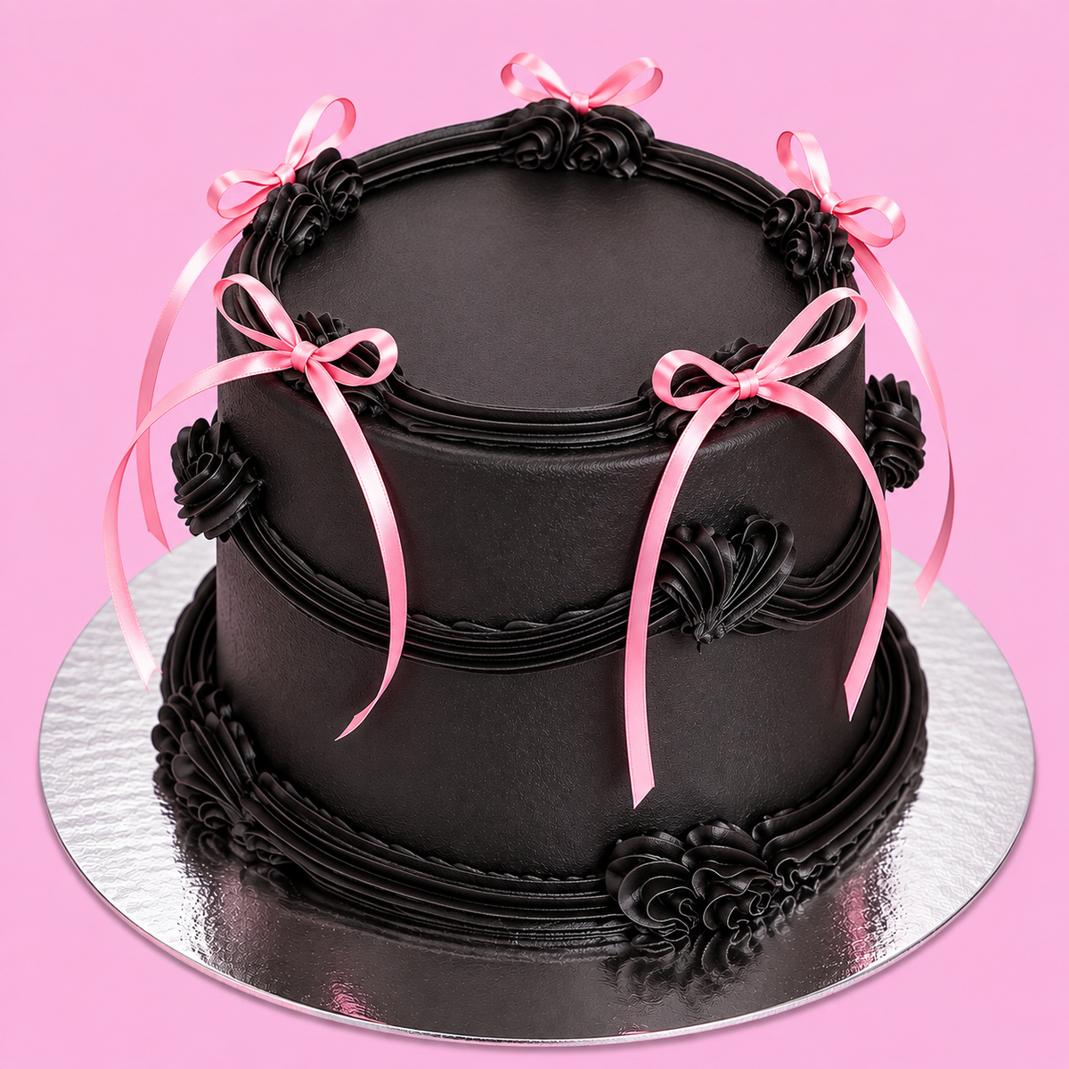 Noir & Pink Ribbons Cake