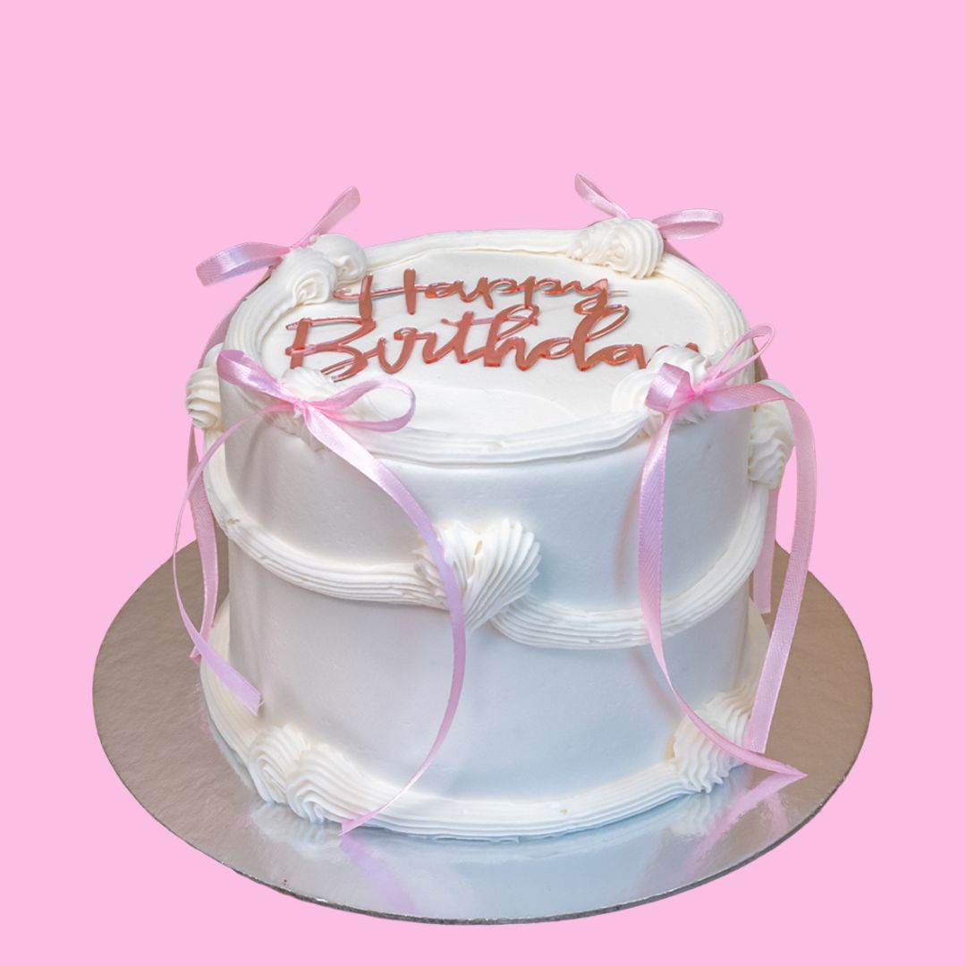 White & Pink Ribbons Cake - Best Gold Coast Cakes Delivery on The Same day