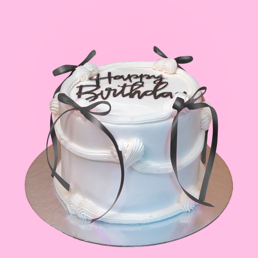 White & Black Ribbons Cake