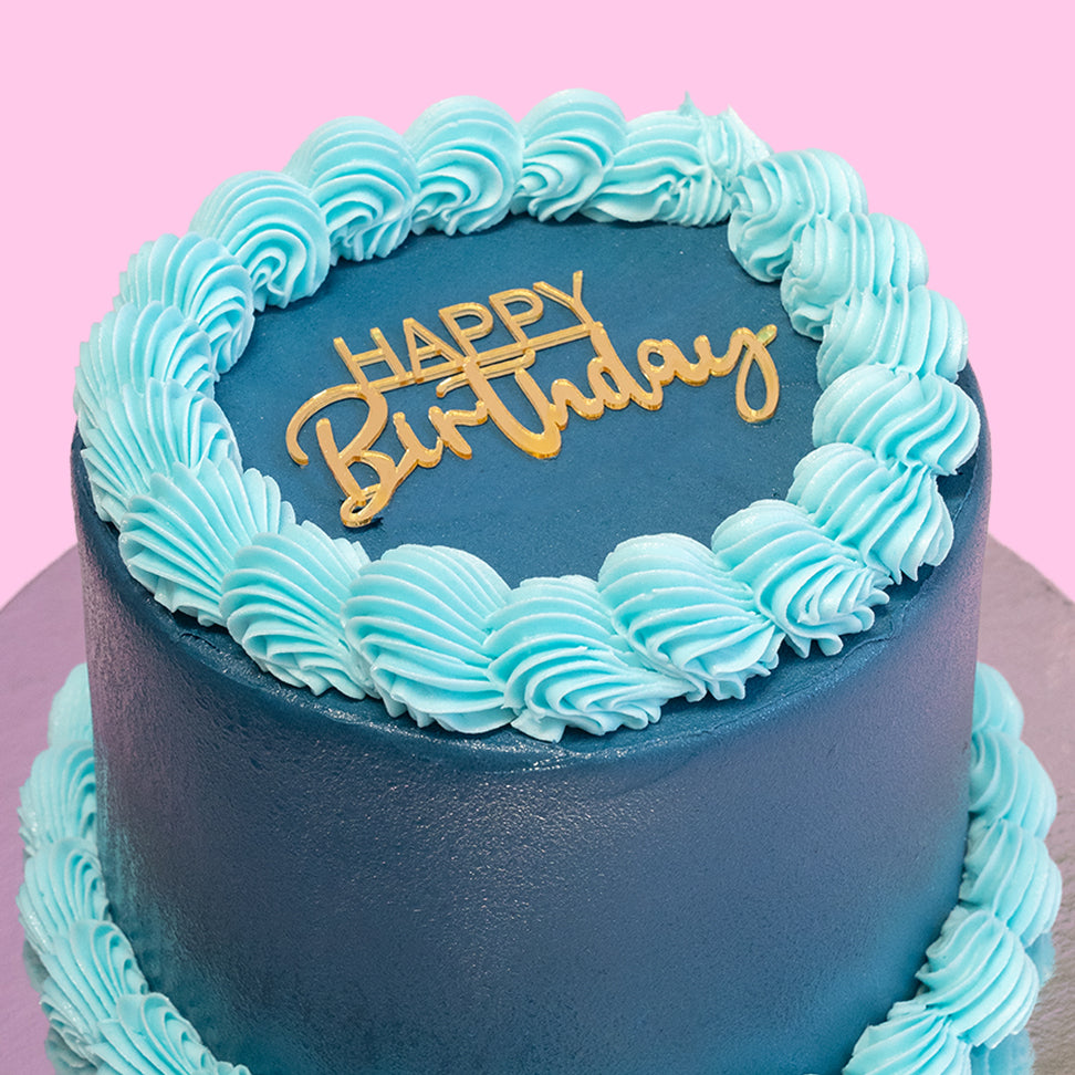 Dark & Light Blue Vintage Custom Cake